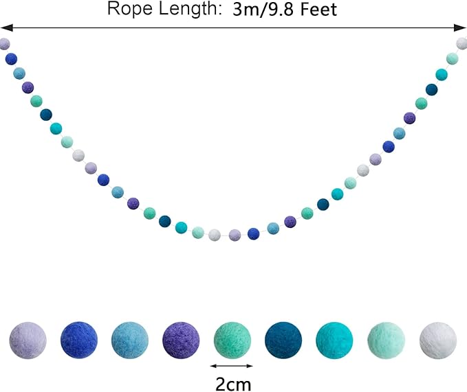 Felt Ball Garland Misscrafts 9.8 Feet 100% Wool Roving Pom Pom Garland 20mm Colorful for Baby Shower Grand Opening Party Festivals Room Decorations
