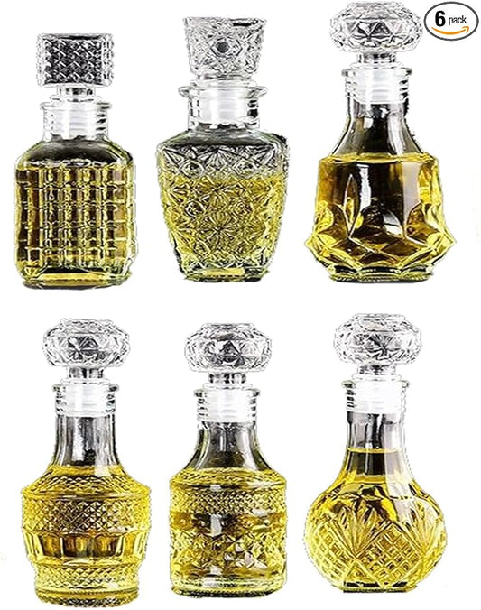AlifordGlass Mini Glass Bottles with 6 Different Shapes Can be Used for Self-Made juicing, Wine Bottles or Whiskey Decanter
