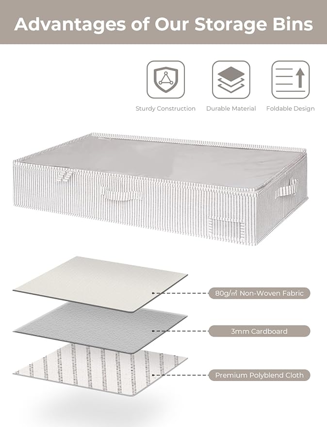 StorageWorks Large Under Bed Storage Containers with Handles and Label Holder, 2 Pack Ultra-thick Fabric Underbed Bins, Closet Organizer for Clothes, Blankets, Sweater