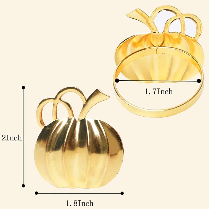 Gold Pumpkin Napkin Rings Set of 12 Fall Napkins Ring Retro Serviette Buckles Gold Adornment for Thanksgiving Halloween Table Settings