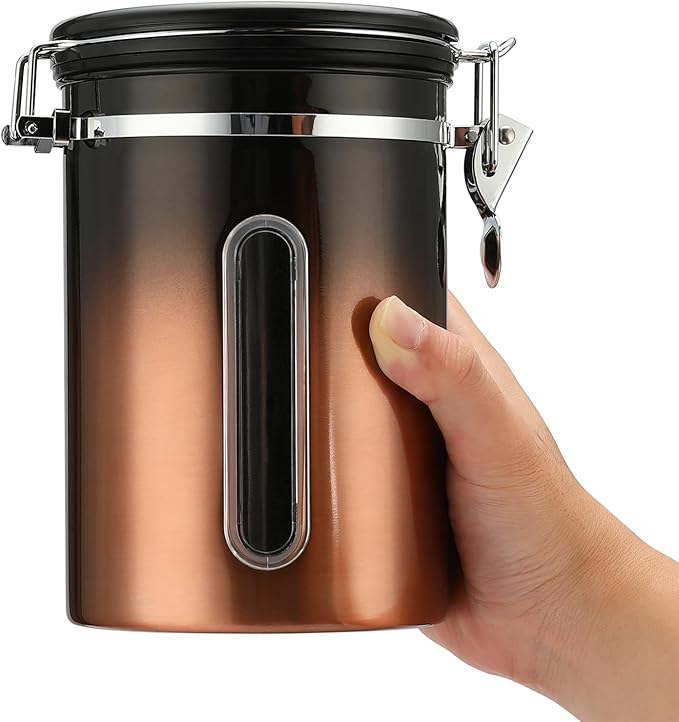 malmo Coffee Canister, Airtight Coffee Container with Date Tracker Lid, Stainless Steel Canister for Kitchen Food Storage (Black-Copper, 22oz)