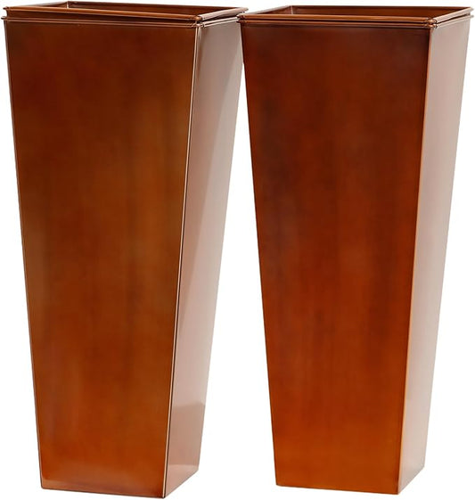 28in Tall Metal Copper Square Planter Galvanized Steel Metal Planters for Outdoor/Indoor/Patio Deck Garden Entrance Planter