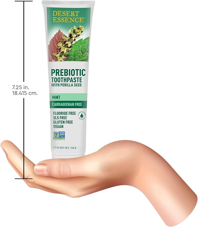Desert Essence Prebiotic Plant-Based Whitening Toothpaste - Mint - Oral Care with Inulin, Perilla Seed & Aloe - Vegan, Fluoride Free, Non-GMO, Gluten-Free, Cruelty-Free - 6.25 oz