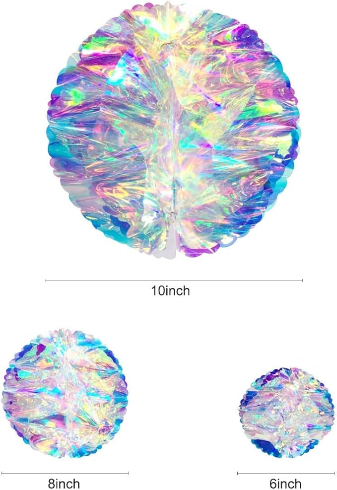 Hanging Decorations Iridescent Honeycomb Ball Foil Ceiling Hanging Flowers for Bridal Shower Wedding Birthday Frozen Theme Party Fairy Princess Rainbow Show Decoration