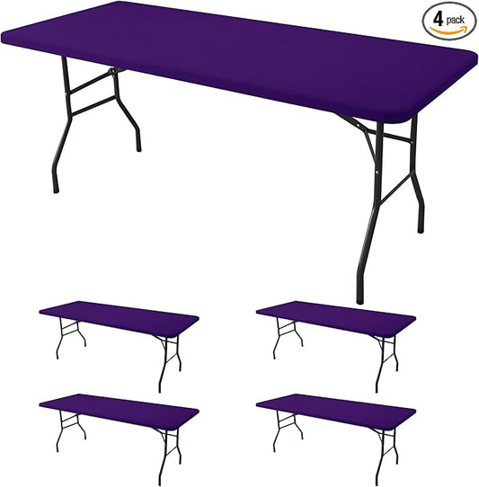 Spandex Table Cover for 6 Foot Rectangle Tables-4 Pack Dark Purple Outdoor Picnic Elastic Table Cover-Spandex Stretch Folding Table Cloths for Camping Dining Room Patio Kitchen Banquet Party