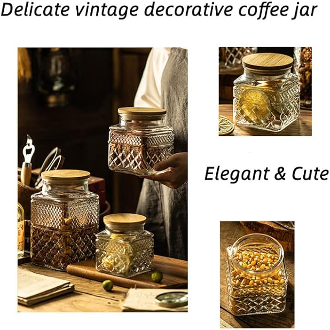 Glass Storage Jar, 38 FL OZ Glass Food Storage Canisters with Bamboo Lid, Kitchen Containers Decorative Jar Airtight Glass Jars For Cereal Nuts Snack Candy Cookies Coffee Tea