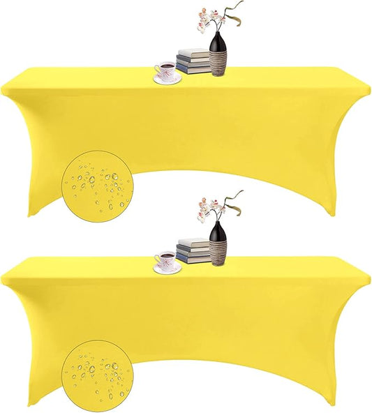 2Pack Spandex Waterproof Table Covers 8ft，Spandex 8ft Waterproof Table Cover for Party,Wedding, Banquet, and Events(Yellow)