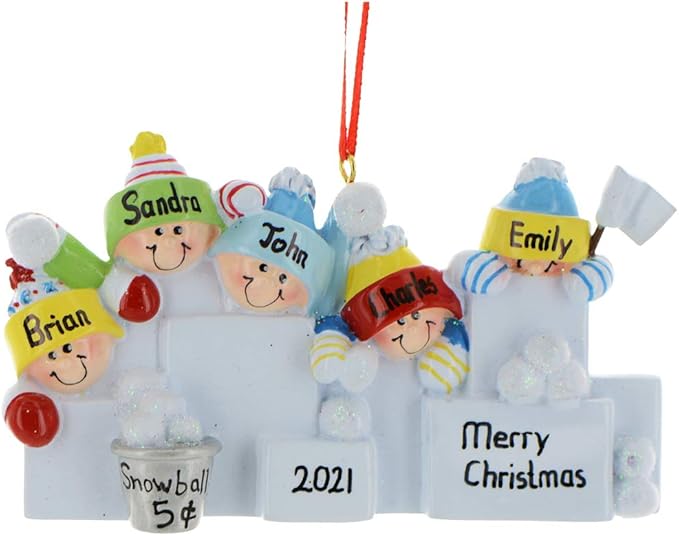 3D Snowball Fight Family of 5 Ornament 2025 Personalized Family Christmas Ornaments 2025 | Snowman Winter Holiday Personalized Tree Ornaments for Grandchildren, Siblings & Grandkids of Five Ornament