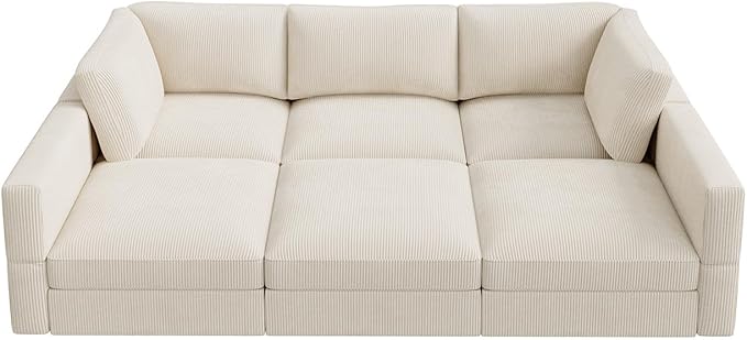 HONBAY Modular Sectional Sofa with Storage Corduroy Sectional Sleeper Sofa Modular Sectional Couches for Living Room,Beige