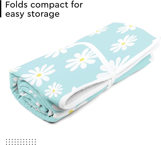 Encasa XO Ironing Mat/Pad (Large 48"x28") with 3mm Padding & Silicone Iron Rest for Steam Pressing on Tabletop or Bed - Heat Resistant, Portable, Quilting & Travel Blanket - Daisy Blue