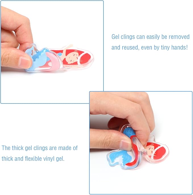 20 PCS Mermaids Thick Gel Under The Sea Window Gel Clings Decals Stickers for Kids Toddlers and Adults Home Airplane Classroom Nursery Mermaids Party Supplies Decorations Removable and Reusable