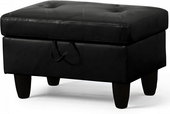 Ottoman Rectangular Storage Ottoman Bench, Faux Leather Footrest, Coffee Table, Stool Footstool with Hinged Lid for Living Room, Bedroom, Entryway, Black, 28.5"x19"x17.5"