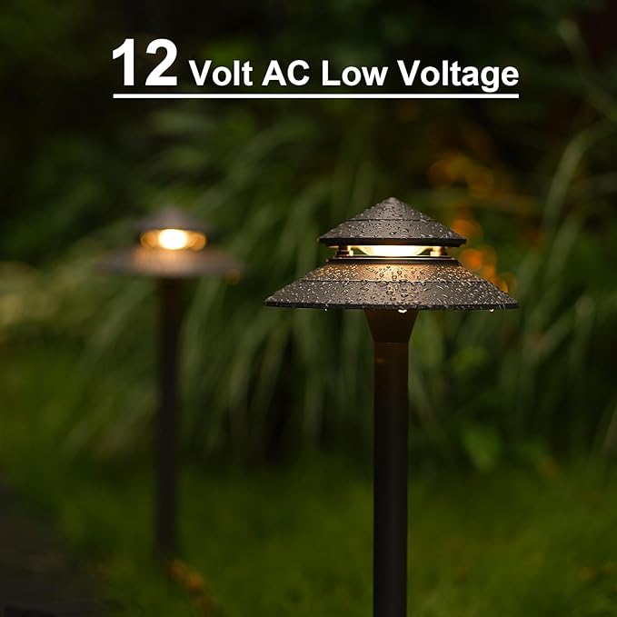 GOODSMANN Pathway Lights Kits 3W LED 8PK Outdoor Low Voltage Landscape Lighting 180 Lumen Hardwired 2 Tier Pagoda Path Light 3000K Warm White Metal 12V Electric Sidewalk Walkway Lights with Connectors