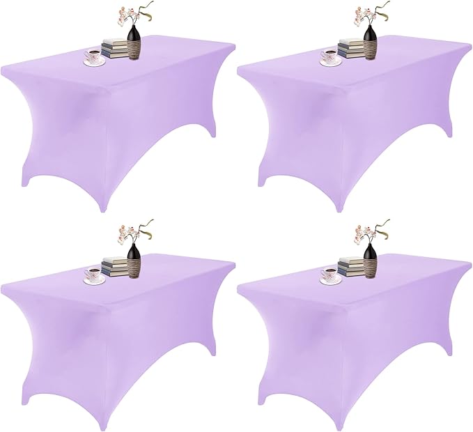 4Pack Spandex Waterproof Table Covers 6ft，Spandex 6ft Waterproof Table Cover for Party,Wedding, Banquet, and Events(Lavender)