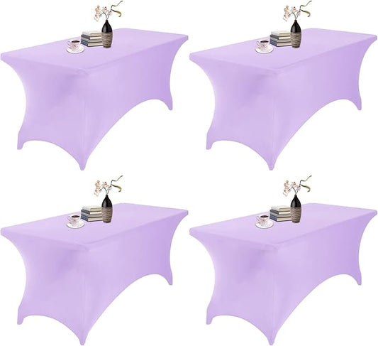 4Pack Spandex Waterproof Table Covers 6ft，Spandex 6ft Waterproof Table Cover for Party,Wedding, Banquet, and Events(Lavender)