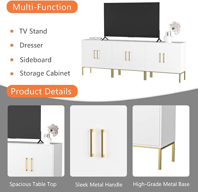 LYNSOM TV Stand for 85 Inch TV, Wood Entertainment Center with Storage Cabinet, TV Cabinet Black, Long Console Table for Living Room, Bedroom