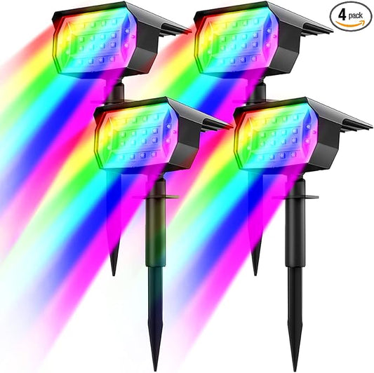nipify 4 Pack Solar Spot Lights Outdoor Color Changing, 7 Modes Halloween RGB Solar Powered Waterproof Spotlight, Landscape Lighting for Outside Yard Garden Pathway