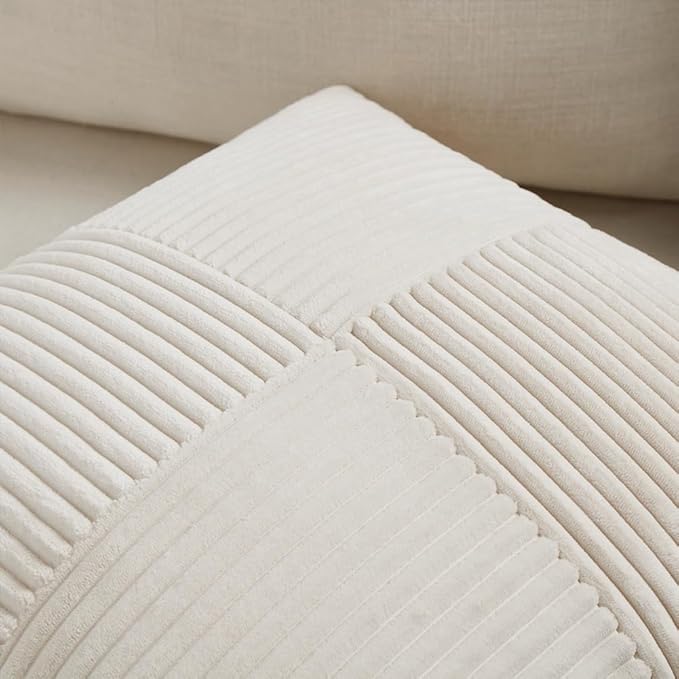Fancy Homi 2 Packs Cream Decorative Throw Pillow Covers 20x20 Inch for Living Room Couch Bed Sofa, Rustic Farmhouse Boho Home Decor, Soft Corss Corduroy Patchwork Accent Square Cushion Case 50x50 cm
