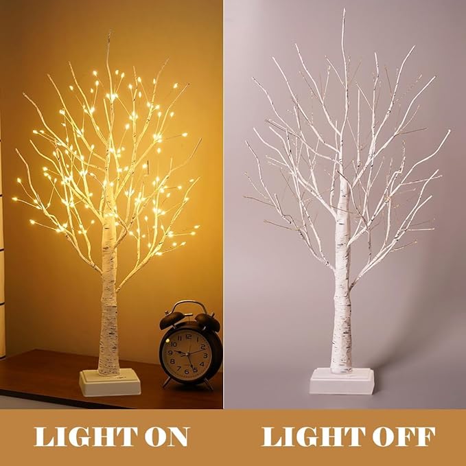 2FT Fairy Birch Tree with 144 LED Lights Artificial Tree Lamp with Timer for Easter Christmas Decoration Light Spirit Tree USB/Battery Powered Branch Trees for Party Wedding Home (144 LED Light)