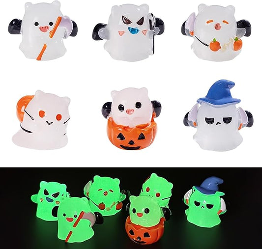 Halloween Ghost Figurine, Spooky Resin Glow in The Dark Statue, Cute Decor for Halloween Decorations Indoor, Funny Porch and Indoor Spooky Home Decor Gifts 6Pcs