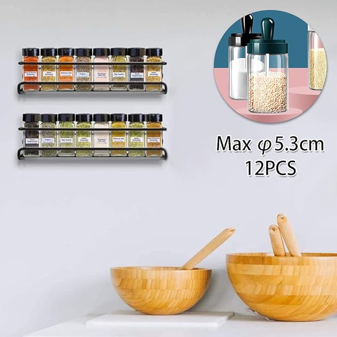 Spice Rack Organiser Hanging Spice Shelves Carbon Steel Wall Mount Spice Rack Kitchen Storage Racks Storage Spices and Condiments Spice Jars for Kitchen Cabinet Cupboard Pantry Door (6)