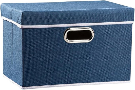 PRANDOM Collapsible Storage Bin with Lid [1-Pack] Fabric Foldable Storage Box Organizer Container Basket Cube with Cover for Home Bedroom Closet Office Nursery Royal Blue(14.9x9.8x9.8)