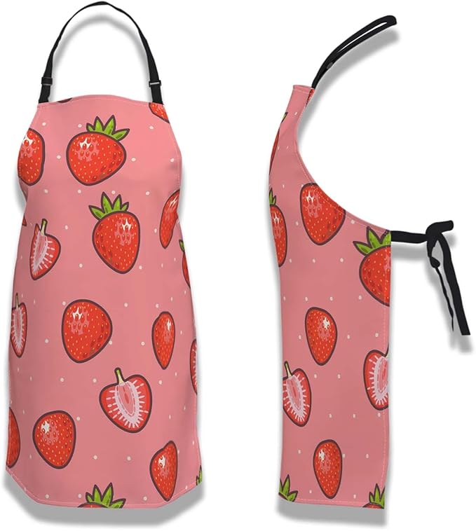 Kitchen Apron for Men Strawberry and Strawberry Slices Cute Aprons for Women for Cooking Restaurant BBQ Painting Crafting Gardening 27” (W) x 31” (H), Waterproof Aprons