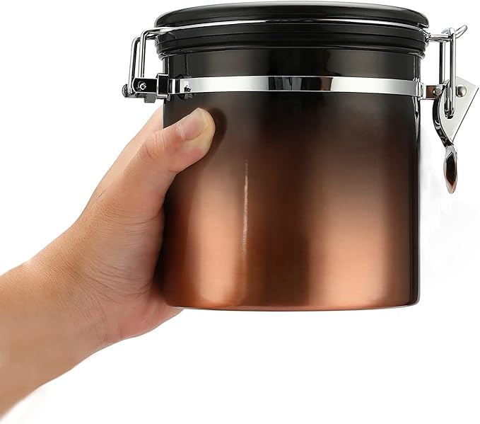 malmo Coffee Canister, Airtight Coffee Container with Date Tracker Lid, Stainless Steel Canister for Kitchen Food Storage (Black-Copper, 12oz)