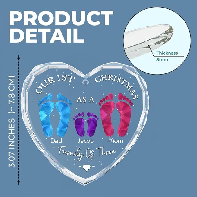 First Christmas As A Family - Personalized Custom Glass Ornament for Family of 10 People and Pets, 1st Xmas Family Ornament 2024 Baby's First Christmas