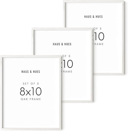 HAUS AND HUES 8x10 Picture Frame Set of 3 - White Picture Frames 8x10, 8 x 10 Wood Picture Gallery Wall, Gallery Wall Frame Set, Wooden Art Frames (White Oak Frame)