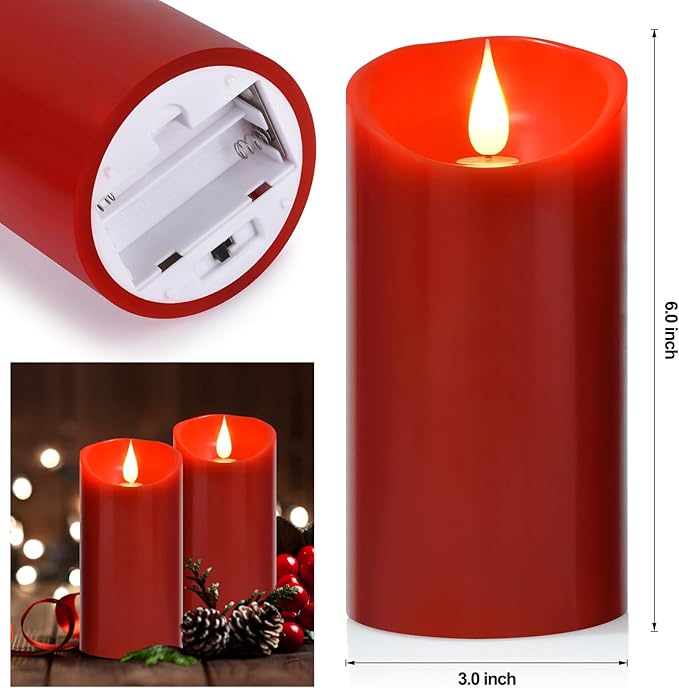 Flameless Battery Operated LED Candles 3D Wick with10key Button Remote Control 24-Hour Timer Set of 2 Electric Flickering Pillar Real Wax，Wedding, Party, Home Decoration