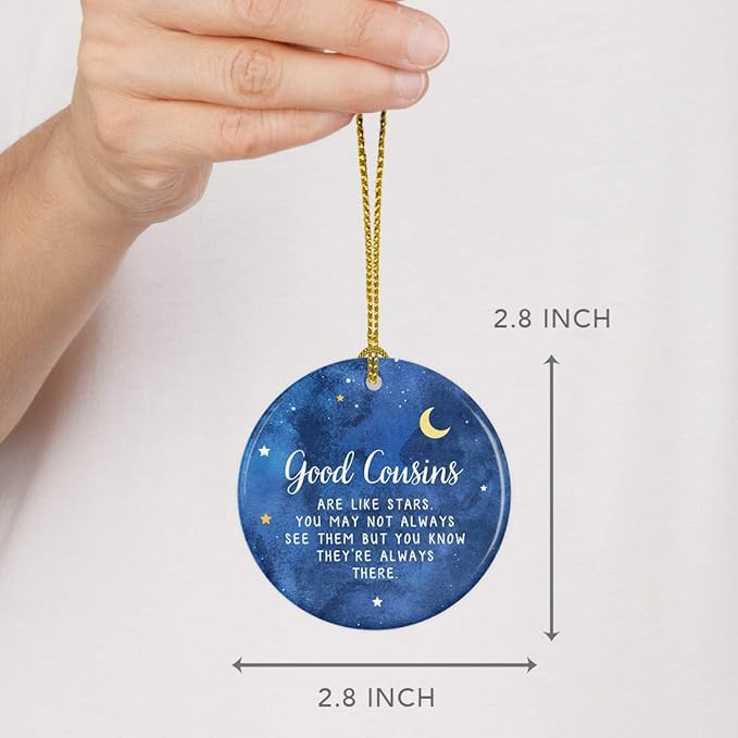 Andaz Press Round Ceramic Porcelain Cousins Christmas Keepsake Gift - Cousin Star Ornament, 1-Pack