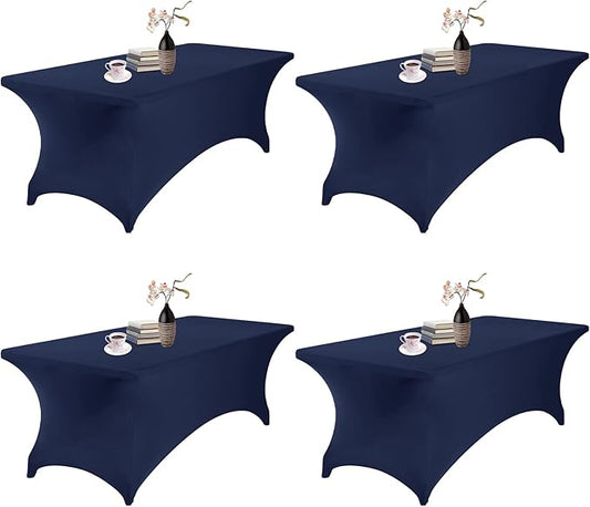 4Pack Spandex Waterproof Table Covers 8ft，Spandex 8ft Waterproof Table Cover for Party,Wedding, Banquet, and Events(Navy)