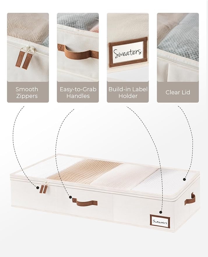 StorageWorks Large Under Bed Storage Containers with Handles and Label Holder, 2 Pack Ultra-thick Fabric Underbed Bins, Closet Organizer for Clothes, Blankets, Sweater