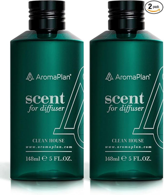 Aromaplan Scents, Clean Smelling Essential Oils, Clean House (5 Fl Oz /148ml) 2 Pack-Fresh Scent Essential Oil for Diffuser, USA Fragrance, Bigger Bottle, Bolder Aroma & Longer Lasting