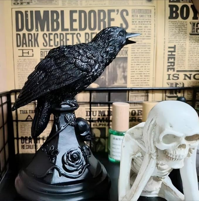 Gothic Crow Candle Holder Halloween Decoration Raven Statue Candle Sticks Holder Black Mystical Dark Accents for Home & Parties (Raven)