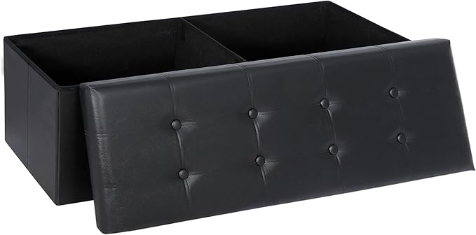 SUPER DEAL 43 Inch Folding Storage Ottoman Bench, Faux Leather Storage Chest Shoes Bench with Divider Padded Seat Couch Footrest for Bedroom Entryway, 660 lbs Capacity 43"x 15"x 15", Black
