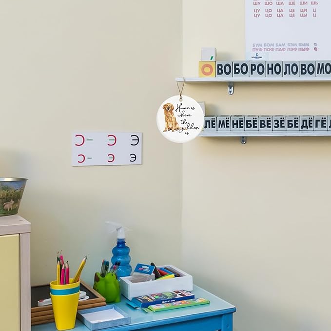 Golden Retriever Decor Gifts Ornament, Home is Where The Golden is Ceramic Christmas Ornament Keepsake Sign Plaque