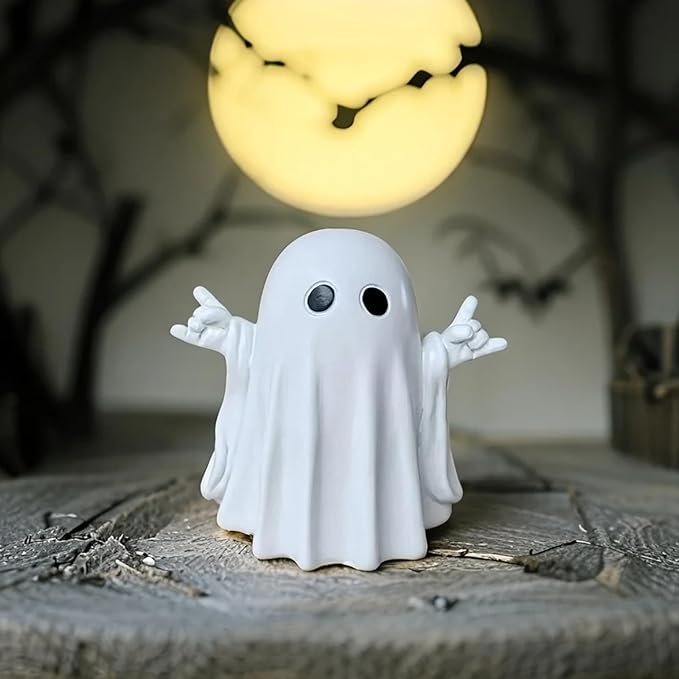 Halloween Ghost Figurine, Rock Spooky Resin Statue, Cute Decor for Halloween Decorations Indoor, Funny Porch and Indoor Spooky Home Decor Gifts
