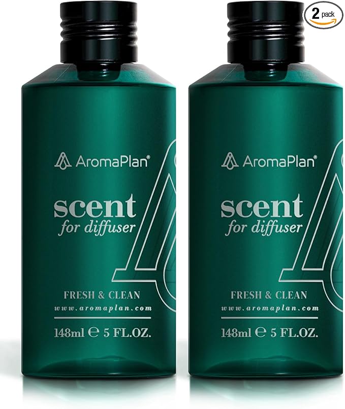 Aromaplan Scents, Clean Smelling Essential Oils, Fresh & Clean 5 Fl Oz (2 Pack)-Fresh Scent Essential Oil for Diffuser, USA Fragrance, Bigger Bottle, Bolder Aroma & Longer Lasting