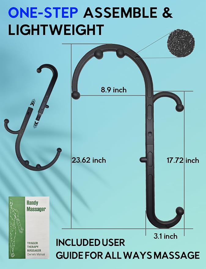 Deep Tissue Massage Cane - Handheld Back & Neck Massager for Muscle Pain Relief, Trigger Point Therapy, Shoulder Knot Remover - Muscle Relaxation Tool for Home Office Travel - Self Massage Stick