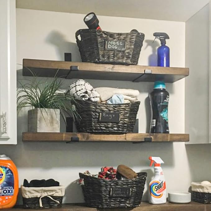 Rustic Shelves with J-Brackets Set of 2, Industrial Shelf, Kitchen Shelves, Solid Wood, Decorative Wall Storage, Heavy Duty, URBANDI (Dark Brown, 48Wx12D)