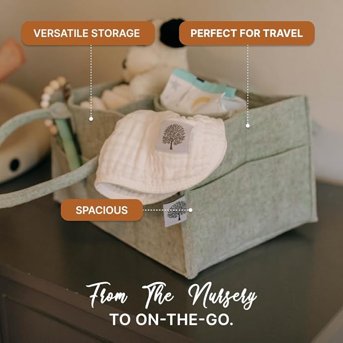 Parker Baby Diaper Caddy - Nursery Storage Bin and Car Organizer for Diapers and Baby Wipes - Sage Green, Regular