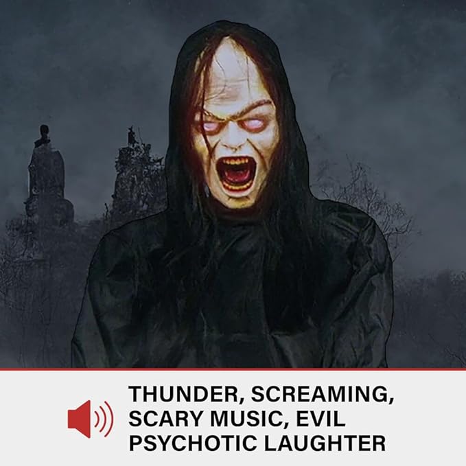 Haunted Hill Farm Resurrection Mary by Tekky, Battery Operated Timer and Sound Activated Jump-Scare Halloween Animatronic for Indoor or Covered Outdoor Creepy Halloween Decorations, Scary Fright Props