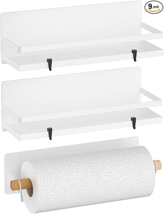 Magnetic Spice Rack for Refrigerator Moveable Magnetic Shelf Organizer with Paper Towel Holder Kitchen Refrigerator Storage Rack Fridge Magnet Organizer,White,3 Packs