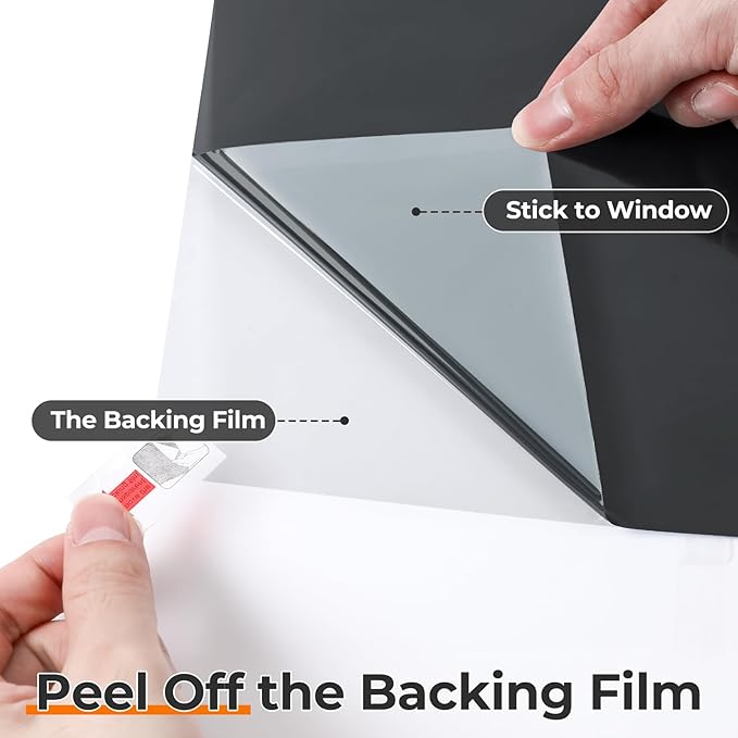 DOWELL Window Privacy Film, One Way Window Tint for Home, Static Cling Anti UV Sun Blocking Reflective Mirror Film, Heat Control See Out Not in Glass Tinting, Black Silver, 35.4" x 157.5"