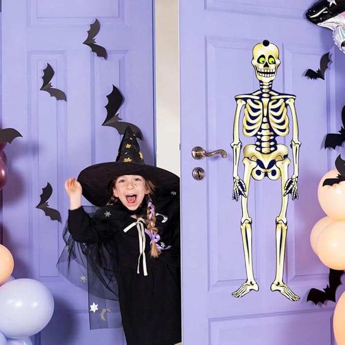 Halloween Jointed Skeleton - 1 Count - Yellowish-White Indoor Hanging Décor for Spooky Decorations - Perfect for Haunted Houses & Parties