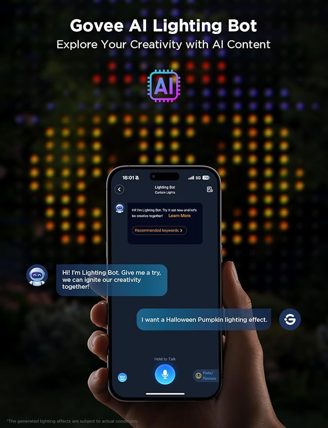 Govee Curtain Lights 2, 520 LEDs, Smart LED Curtain Light with DIY GIF AIGC, Non-Splicable, RGBIC Color Changing Holiday Lights for Indoor Outdoor Bedroom Window Decor, IP65 Waterproof, 4.9×6.6ft