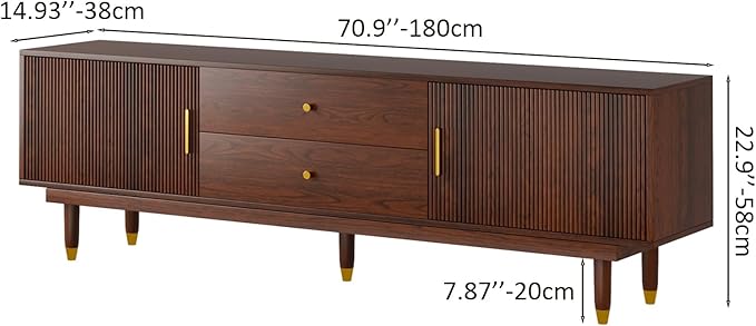 Mid Century Modern TV Stand for 75 inch TV, 70.9" Walnut TV Console with 2 Storage Cabinet & 2 Drawers, Entertainment Center, Media Console for Living Room/Bedroom