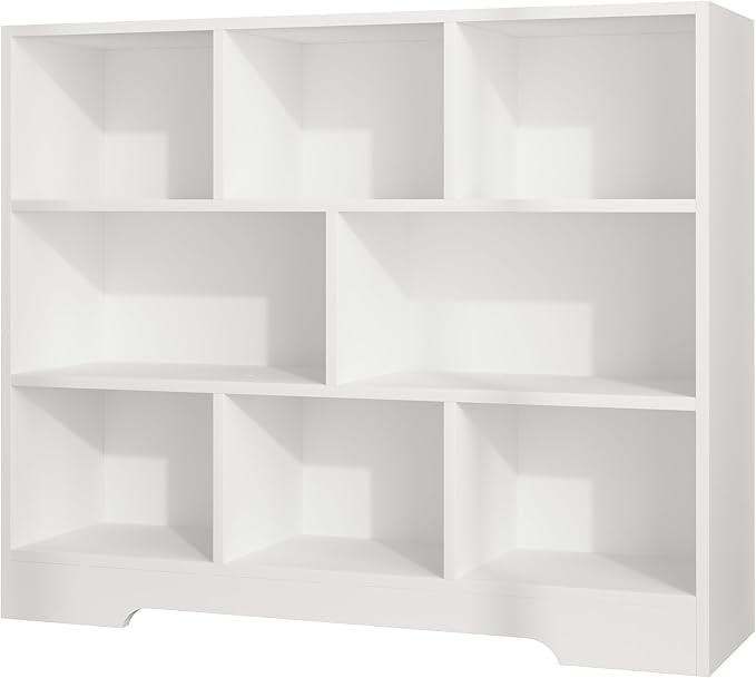 Book Shelf Set of 2, 8 Cubes Storage Organizer, 3-Tier Open Shelf Wooden Bookcase, Freestanding White Bookshelf Cube Shelf for Bedroom, Living Room, Home Office